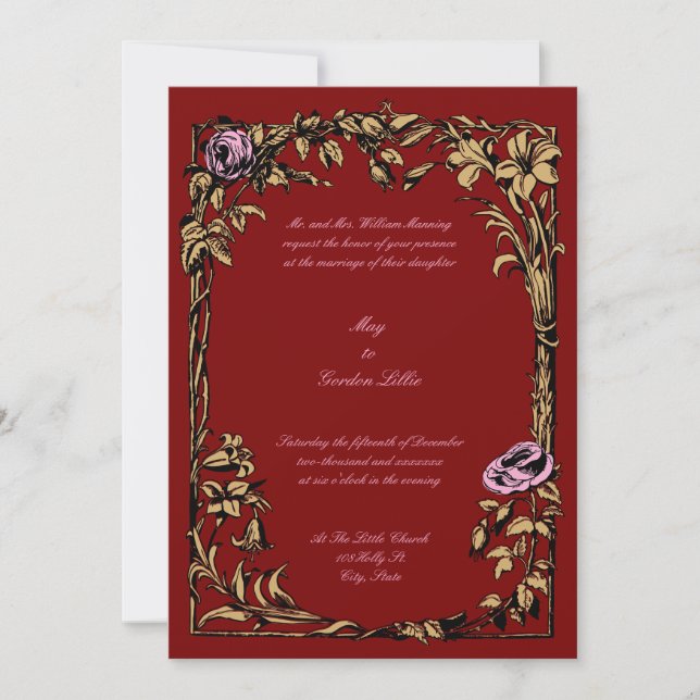 Botanical Floral Rose Vine Border Wedding Invitation (Front)