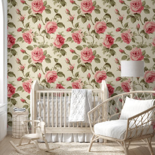 Botanical Floral Roses Pattern Wallpaper