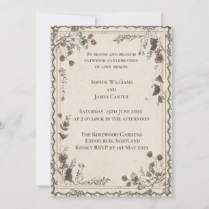 Botanical Floral Scottish Wedding Invitation Cream