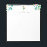 Botanical Floral Seahorse Black Frame Notepad<br><div class="desc">Elegant watercolor island botanical bouquets and seahorse logo design with black frame,  personalised with name,  notepad.  Text font style and colour can be customised.</div>