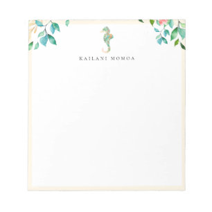 Botanical Floral Seahorse Sandy Beige Frame Notepad