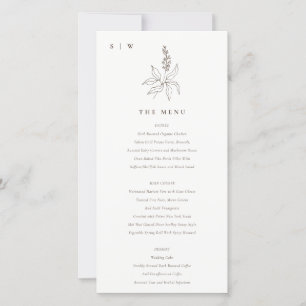 Botanical Floral Sketch Monogram Wedding Menu Card