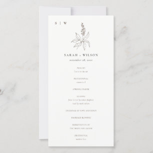 Botanical Floral Sketch Monogram Wedding Program Thank You Card