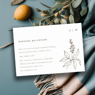 Botanical Floral Sketch Monogram Wedding Reception Enclosure Card