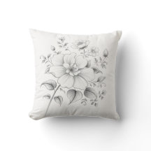 Botanical Floral Sketch Throw Pillow