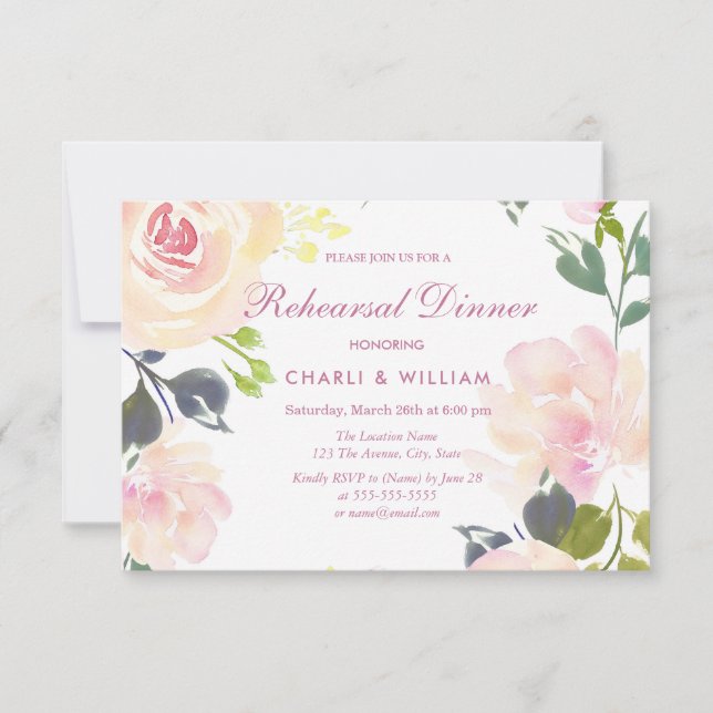 Botanical Floral Spring Rehearsal Dinner Invite (Front)
