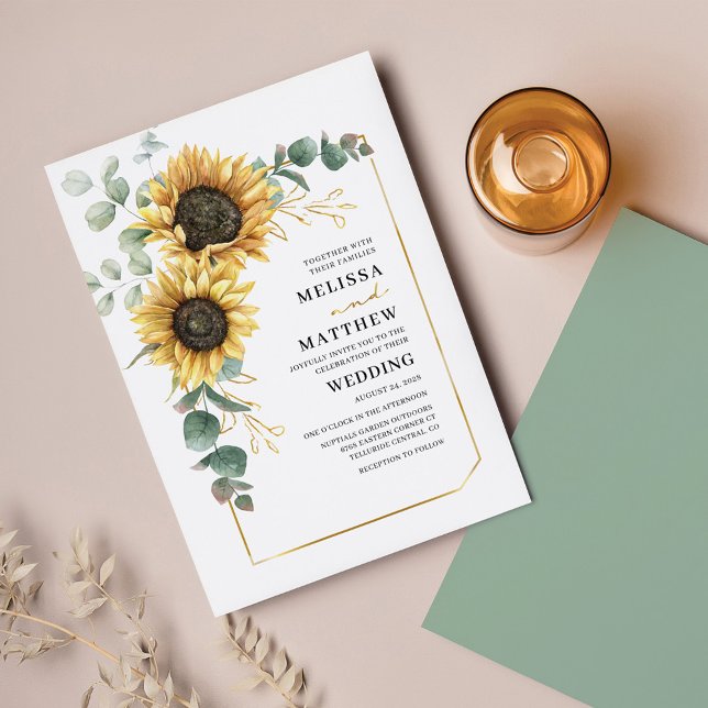 Botanical Floral Sunflower Eucalyptus Wedding Invitation (Creator Uploaded)