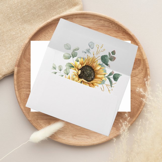 Botanical Floral Sunflower Wedding Envelope (Floral Sunflower Watercolor White Envelope)