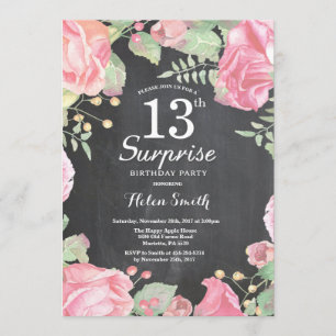 Botanical Floral Surprise 13th Birthday Invitation