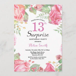 Botanical Floral Surprise 13th Birthday Invitation