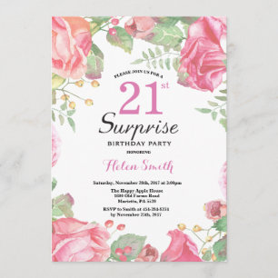 Botanical Floral Surprise 21st Birthday Invitation