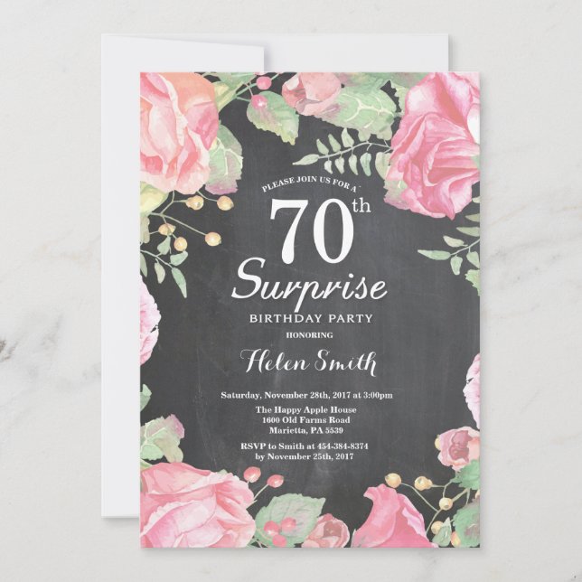 Botanical Floral Surprise 70th Birthday Invitation (Front)