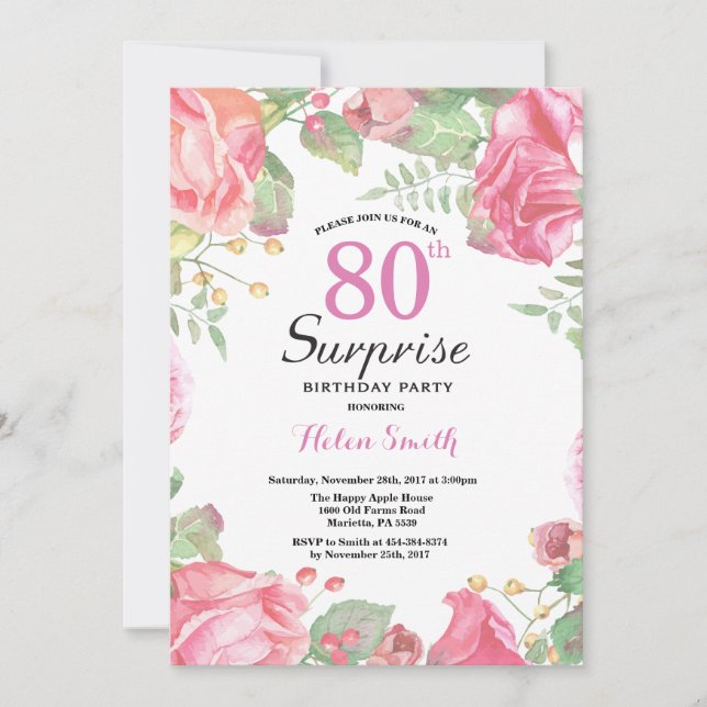 Botanical Floral Surprise 80th Birthday Invitation (Front)