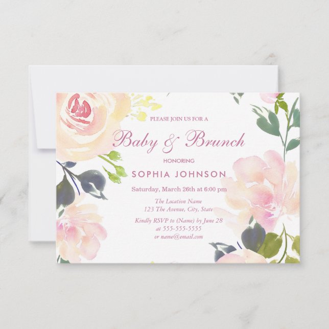 Botanical Floral Sweet Baby & Brunch Invite (Front)