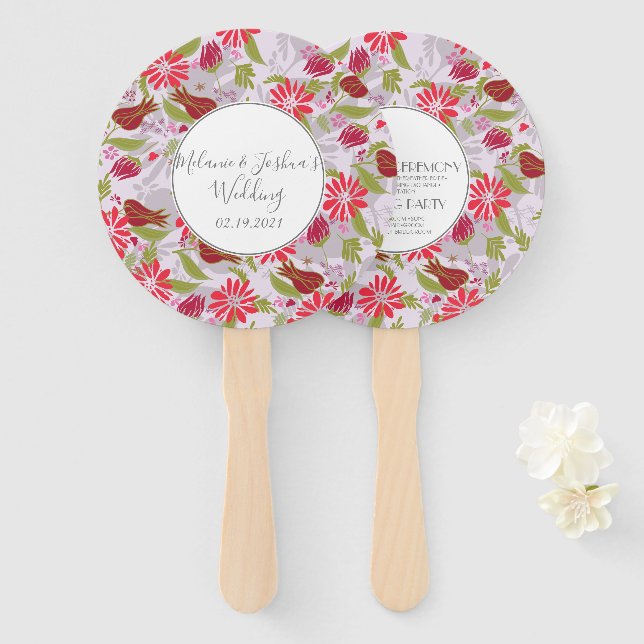 Botanical Floral Tulip Rose Greenery Wedding Hand Fan (Front and Back)