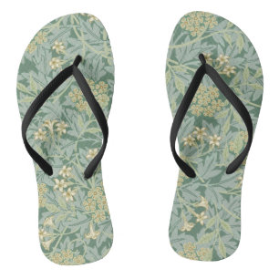 Botanical Floral Vintage Teal and Green Flip Flops