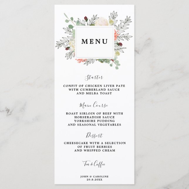 botanical floral wedding menu cards (Front)