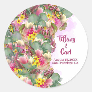 Botanical Floral Wildflower Wedding Classic Round Sticker