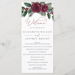Botanical Floral Winter Christmas Wedding Programme