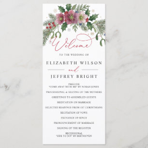 Botanical Floral Winter Christmas Wedding Programme