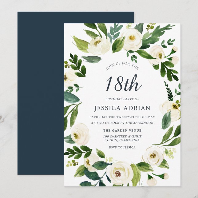 Botanical Floral Wreath 18th Birthday Party Invite (Front/Back)