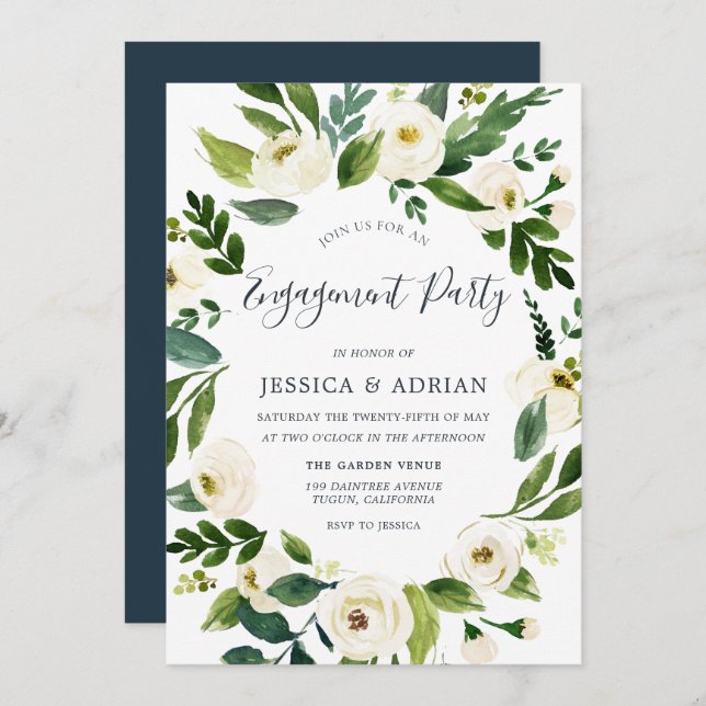 Botanical Floral Wreath Engagement Party Invite (Front/Back)