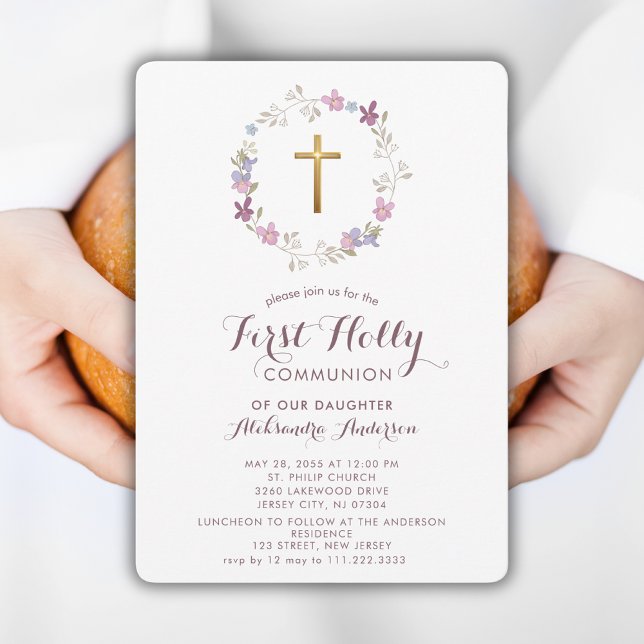 Botanical Floral  Wreath First Holly Communion Invitation (Creator Uploaded)