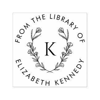 Botanical Floral Wreath Initial Round Library Self-inking Stamp