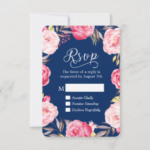 Botanical Floral Wreath Royal Blue RSVP Reply
