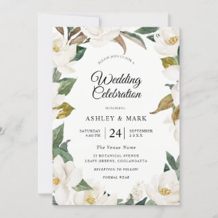 Botanical Floral Wreath White Flowers Wedding Invitation