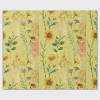 Botanical Floral Yellow Sunflower Wildflower Stems Wrapping Paper