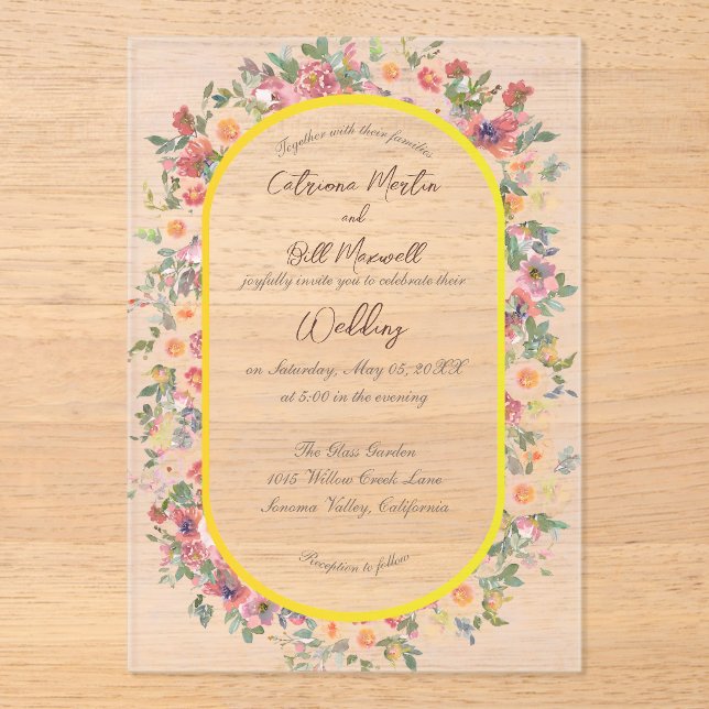 Botanical Florals Acrylic Wedding Invitation (Front)