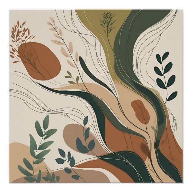 Botanical Flow – Abstract Nature in Earthy Tones Poster (Front)