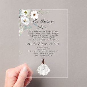 Botanical flower acrylic Quinceanera invitation