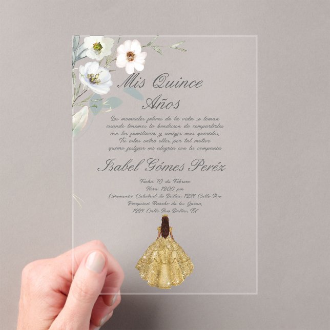 Botanical flower acrylic Quinceanera invitation  (Insitu (Handheld))