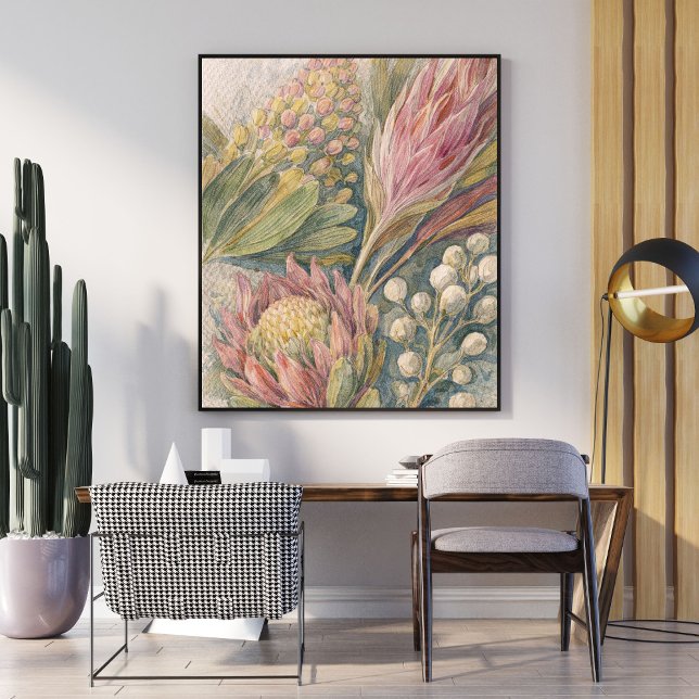 botanical flower art | protea flower illustration  poster (Creator Uploaded)
