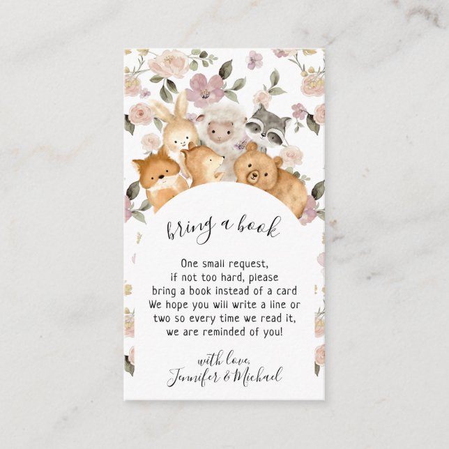 Botanical Flower Forest Baby Animal Bring a Book Enclosure Card (Front)