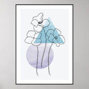 Botanical flower line art with triangle and circle poster