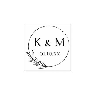Botanical Flower Players, Wedding, Initial Rubber Stamp