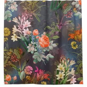 Botanical flower seamless pattern shower curtain