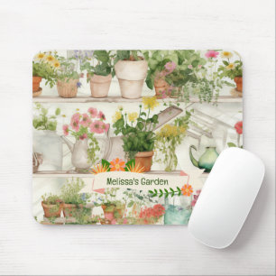 Botanical Flower Vase Garden Plants Watercolor  Mouse Mat