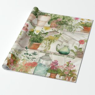 Botanical Flower Vase Garden Plants Watercolor Wrapping Paper