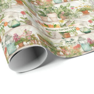 Botanical Flower Vase Garden Plants Watercolor Wrapping Paper