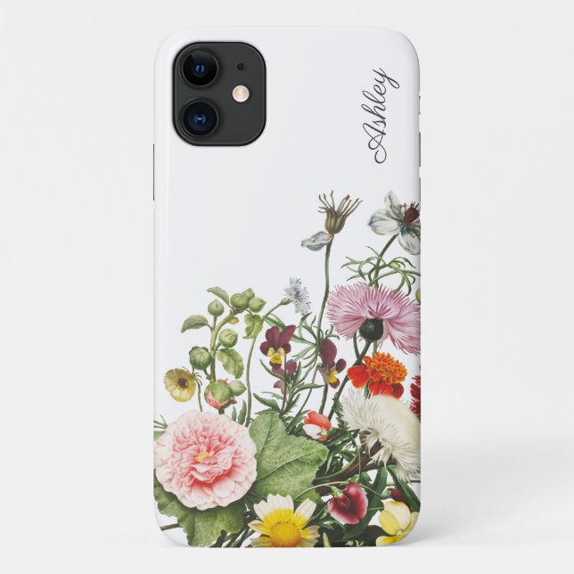 Botanical Flower Watercolor CUSTOM NAME Case-Mate iPhone Case (Back)