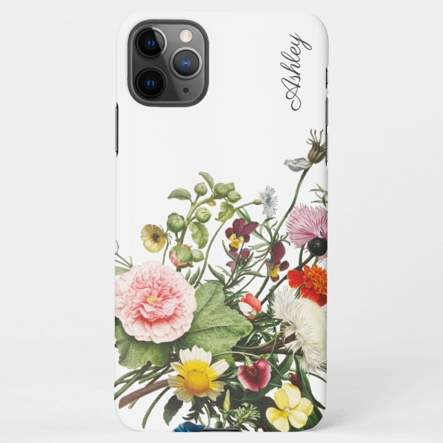 Botanical Flower Watercolor CUSTOM NAME iPhone Case (Back)
