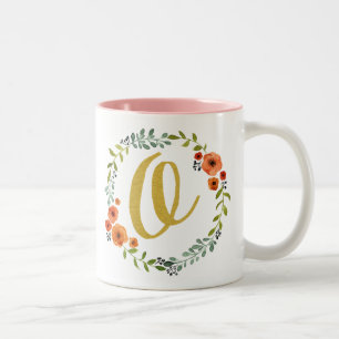 Botanical Flower Wreath Gold Monogram Initial O Two-Tone Coffee Mug