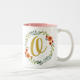 Botanical Flower Wreath Gold Monogram Initial O Two-Tone Coffee Mug