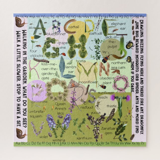 Botanical Flowers and Bugs ABC Alphabet Puzzle (Vertical)