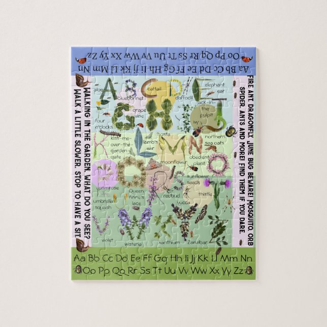 Botanical Flowers and Bugs ABC Alphabet Puzzle (Vertical)
