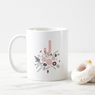 Botanical Flowers Black Pint Floral Monogram Coffee Mug